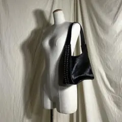 90s fur leather スタッズ switching hand bag
