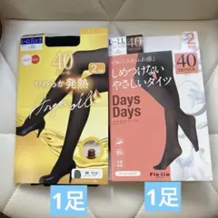 アツギ　40デニール HEAT ON 黒タイツ　L〜LL 他1足