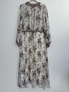 ナチュラルクチュール バンドカラー 花柄 ロングワンピース フリーサイズ