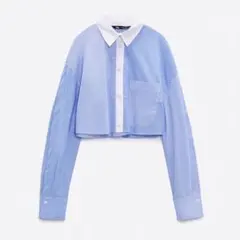 ZARA クロップドコントラストストライプシャツ
