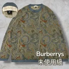 【未使用級】Burberrys アンゴラ混 ニット ペイズリー柄 グリーン F