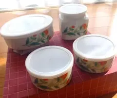 花柄陶器保存容器4個セット
