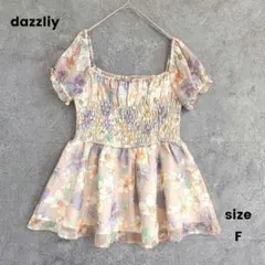 ✨️超美品✨️dazzliy ダズリン　半袖ブラウス　シャーリング　花柄　フリルのサムネイル