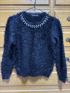 イング　ビジュー付きシャギーニット