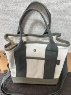 お値下げアイボリー/グレー グリーンキャンバス2wayトート バッグのサムネイル
