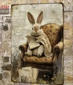 レトロ感あふれるウサギのウェルカムボード ブリキ看板