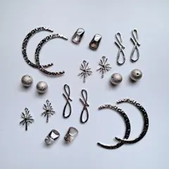 三日月 大ぶり 星 ガラスビーズ シルバー 金属パーツ セット