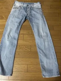 DIESEL TIMMEN 加工ストレートデニム　グランジ　26　股浅　レザー DIESEL TIMMEN 加工ストレートデニム グランジ 26 股浅 レザー