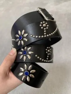 フラワー スタッズベルト‼️HTC、A‘gem 9 などお好きな方へ　ブラック　黒