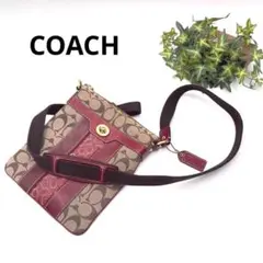 【超美品】コーチ ショルダーバッグ サコッシュシグネチャー柄キャンバス レザー