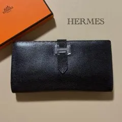 サマーセール‼️【入手困難‼️高級レザー‼️】エルメス　べアン　黒　長財布　折財布のサムネイル