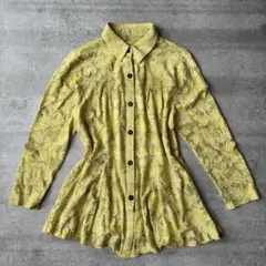 フレアシャツ 花柄 レトロ イエロー系 春夏