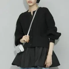 美品　アダムエロペ　ペプラムコンビニットカーディガン