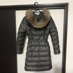 正規品 モンクレール ロングダウン S カーキ ファー ベルト付
