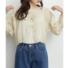 RETRO GIRL オフショルダー シャーリングブラウス 長袖 アイボリー Fのサムネイル
