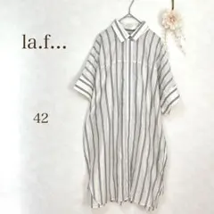 ラエフ　シャツワンピース 半袖　ストライプ 大きめ　白　la.f...