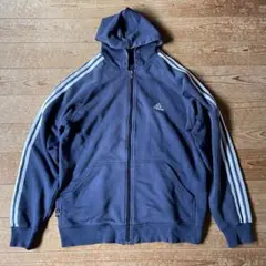 90's adidasフルジップパーカー 古着　ネイビー　紺　パフォーマンスロゴ