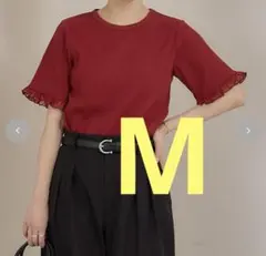 M しまむら　田中里奈　mysa ワインレッド　半袖プルオーバー　レース　フリル