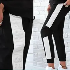 【新品】裏毛エンボスロゴバイカー切替ジョガーパンツ ブラック×ホワイト M