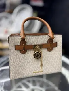 美品】マイケルコース ハンドバッグ MKシグネチャー 南京錠チャーム 