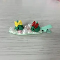 ハンドメイドホイップデコヘアクリップ前髪クリップほっぺちゃん緑グリーン