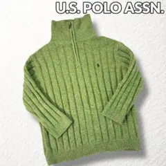 美品【U.S. POLO ASSN.】ハーフジップ リブニットセーター 厚手 緑