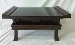 二月堂経机 1.6尺 折りたたみ タナ付き ローテーブル 黒面朱 和風 家具
