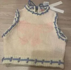 PAMEO POSE 新品 アクリルモヘア ニットベスト　ホワイト　リボン