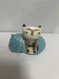 SAGO Ar 陶　陶器 猫の置物 ブルー　デザイナー