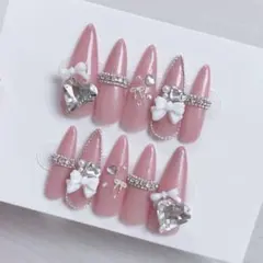 サイズオーダー】ネイルチップY2k シズニルック クロム クロス ピンク