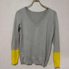 【ノーブランド】（S）ニットセーター バイカラー Vネック ハイゲージ 長袖