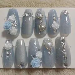 成人式、ブルー系ネイルチップ10個セット