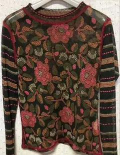 ヒロコビズ 透け感 モヘア生地 花柄 長袖トップス 透け感 サイズ→画像内必見