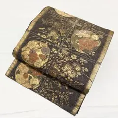 A ◆着物くつろぎ 花々模様 金糸 正絹 六通 袋帯 フォーマル O52