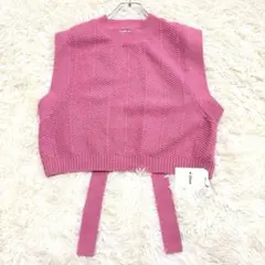 新品未使用✨Wcloset 7Gヘリンボーン柄ベスト バックオープン 変形ニット