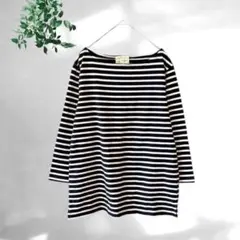 ティファナミッション［M］上品カジュアル◎ボーダー柄ボートネック七分袖カットソー