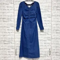 RANDA ランダ ギャザーデザイン デニムワンピース バックリボン タイト