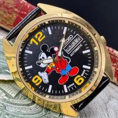 【レトロなミッキー】SEIKO セイコー メンズ腕時計 ブラック　動作良好のサムネイル