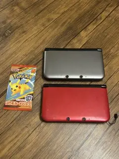 New 3DS LL シルバー レッド (ジャンク品)※付属ポケカハッピー未開封