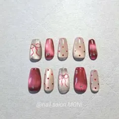 【14日まで!!】ネイルチップ♡リボン♡ハート♡マグネットネイル♡韓国ネイル