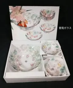 ★未使用 曽我ガラス ガラス皿 深皿 6点セット 苺柄 サラダ ボール SOGA