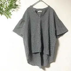 earth music&ecology スキッパーブラウス　フレア袖　半袖　白黒