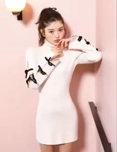 darich アームリボンリブニットミニワンピース