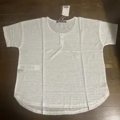 ストライプ ボタン付き 半袖Tシャツのサムネイル