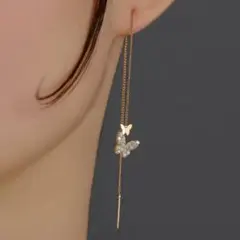 バタフライ 蝶　アメリカンピアス ロングピアス イエローゴールド