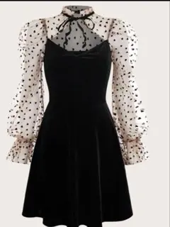 ハート柄シースルーブラウスひざ丈ワンピース