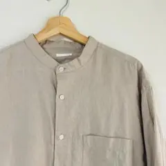 GU リネンブレンド 長袖 スタンドカラー オーバーサイズシャツ XL ベージュ
