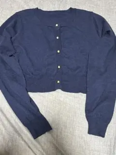 ネイビー クロップドカーディガン ゴールドボタン