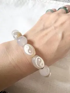 ※天然石 瑪瑙 陰陽太極天珠 ブレスレット※