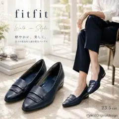 美品♪ fitfit 本革 バックル フラットシューズ コンフォート 幅広のサムネイル